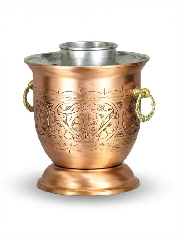 Bakır Rakı Şişelik Ehli Keyf Takımı Kalın Eskitme Keski İşlemeli - 2