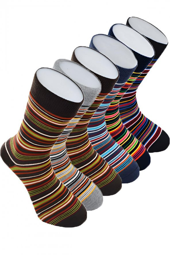 Dode Flora Erkek Pamuk Dikişsiz İnce Çizgili Renkli Konforlu Rahat Özel Seri 6'lı Soket Çorap