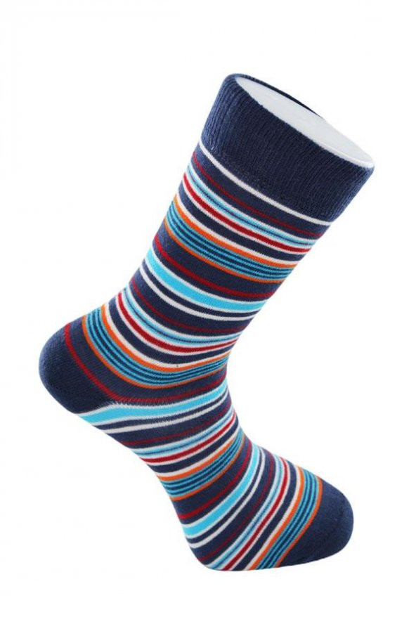 Dode Flora Erkek Pamuk Dikişsiz İnce Çizgili Renkli Konforlu Rahat Özel Seri 6'lı Soket Çorap - 8
