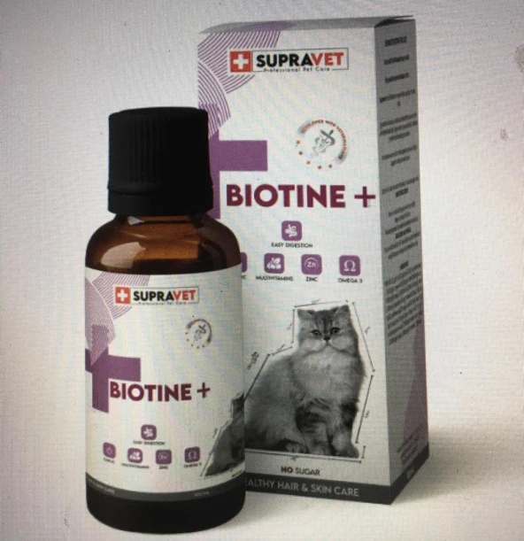 Supravet Plus +B For Cats Biotine Damla 100 ML + Zinc + Multi Vitamin ( Kediler Için Tüy Sağlığı Damlası ) - Resim 2