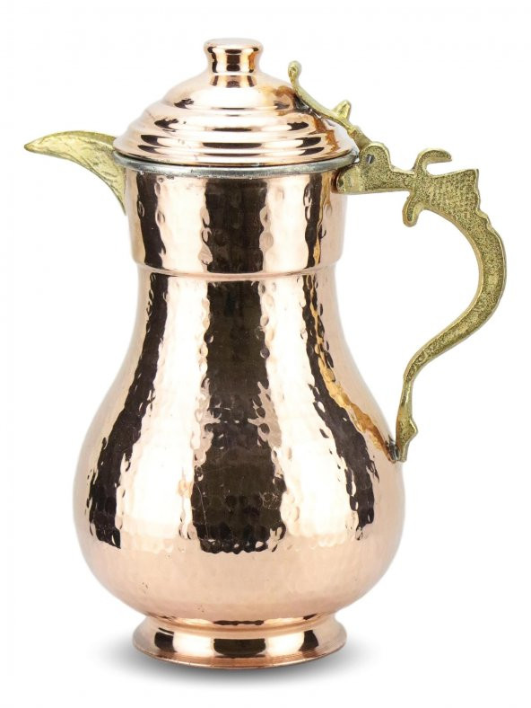 Morya Bakır Sürahi Kapaklı Dövme Kırmızı