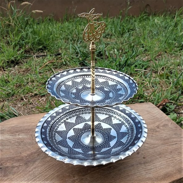 Morya Bakır Çerezlik İşlemeli İki Katlı - 2