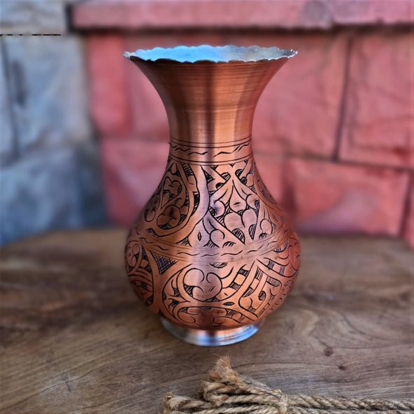 Morya Bakır Vazo Keski İşlemeli - 2