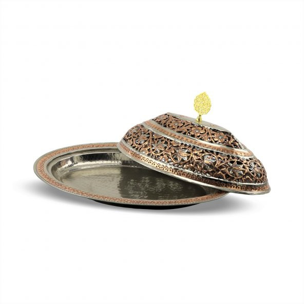 Morya Bakır Delikli Bakır Oval Servis Tabağı 48 cm - 2