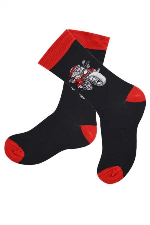Dode Flora Club Erkek Pamuk Merry Christmas Motosikletli Noel Baba Desenli Yılbaşı Çorabı ürün görseli 1