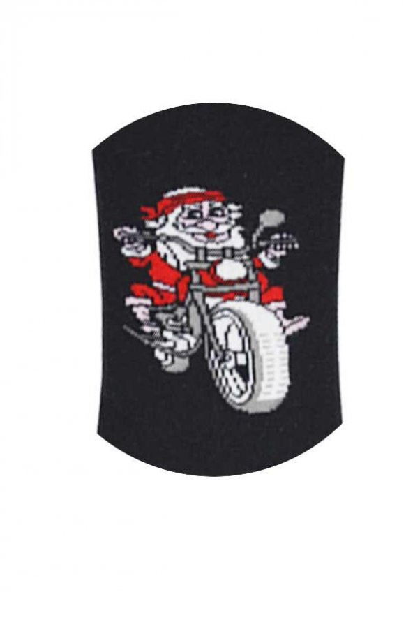 Dode Flora Club Erkek Pamuk Merry Christmas Motosikletli Noel Baba Desenli Yılbaşı Çorabı - Resim 2
