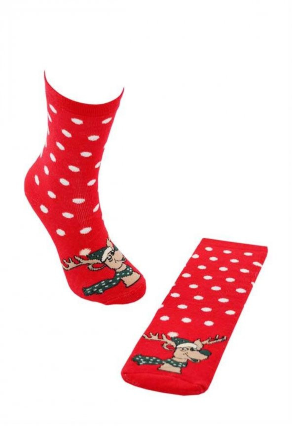 Dode Flora Çocuk Pamuk İç Havlu Puantiye Desen Soket Yılbaşı Çorabı