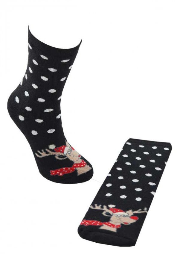 Dode Flora Çocuk Pamuk İç Havlu Puantiye Desen Soket Yılbaşı Çorabı - 7