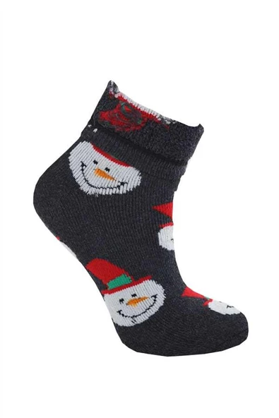Dode Flora Çocuk Pamuk İç Havlu Kardam Adam Desenli Soket Yılbaşı Çorabı - 7