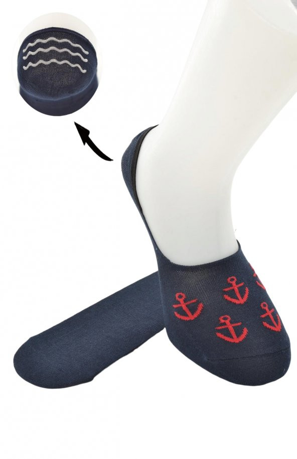 Erkek Deniz Çapa Desenli Kaymaz Slikon Bantlı Babet - 5