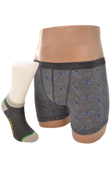 Erkek Çocuk Penye Boxer Pamuk Çorap Kombin Takım - 3
