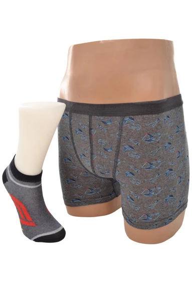 Erkek Çocuk Penye Boxer Pamuk Çorap Kombin Takım - 5