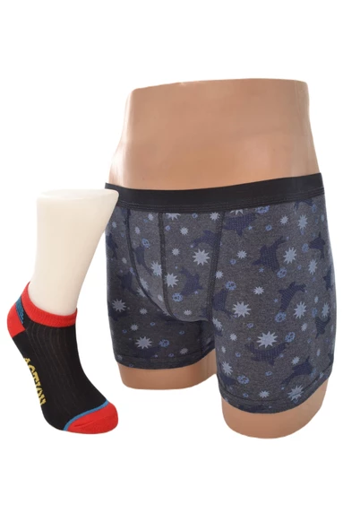 Erkek Çocuk Penye Boxer Pamuk Çorap Kombin Takım - 8