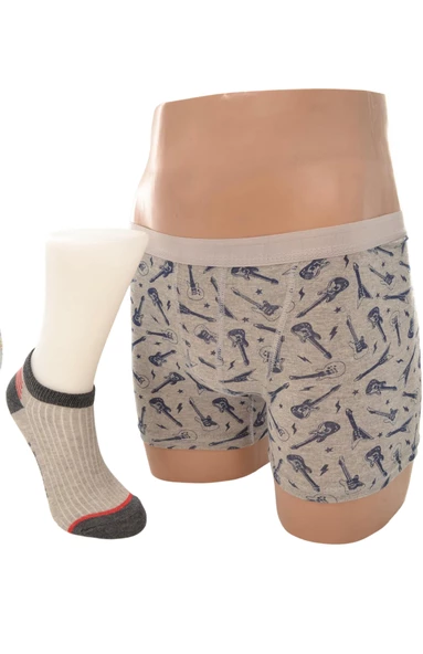 Erkek Çocuk Penye Boxer Pamuk Çorap Kombin Takım - 6