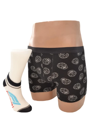 Erkek Çocuk Penye Boxer Pamuk Çorap Kombin Takım - 10