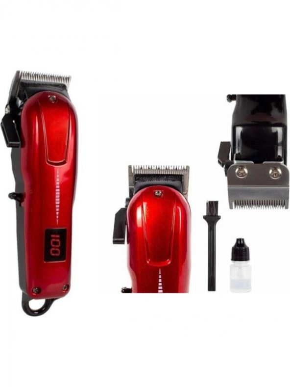 HK-700 Dijital Profesyonel Kablosuz Saç  Sakal Tıraş Makinası Traş Makinesi Saç Sakal Kırmızı