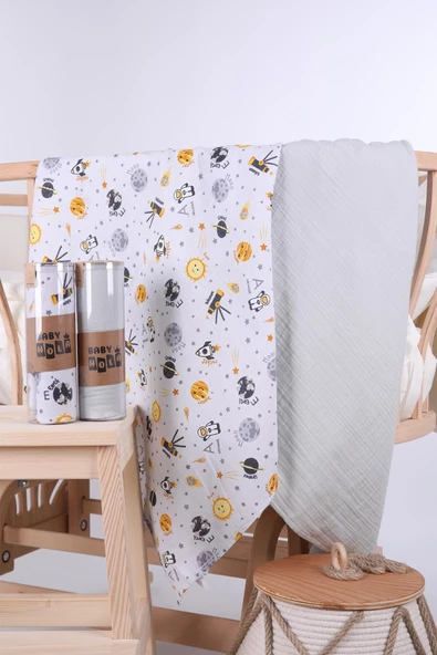 Babyhola 2'li Müslin Örtü Seti 80x80cm Kutulu Organik Hediyelik Emzirme Alt Açma Yenidoğan Puset Örtüsü - 7