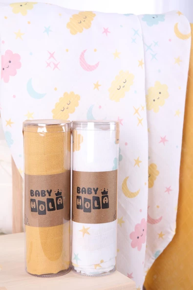 Babyhola 2'li Müslin Örtü Seti 80x80cm Kutulu Organik Hediyelik Emzirme Alt Açma Yenidoğan Puset Örtüsü - 2