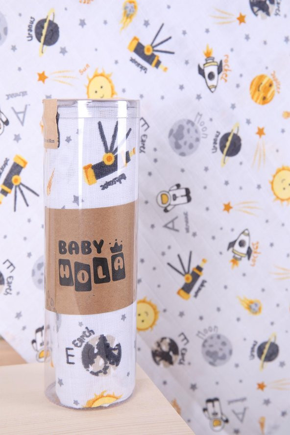 Babyhola Müslin Örtü 80x80cm Uzay Desen Organik Hediyelik Emzirme Alt Açma Yenidoğan Puset Örtüsü - 2