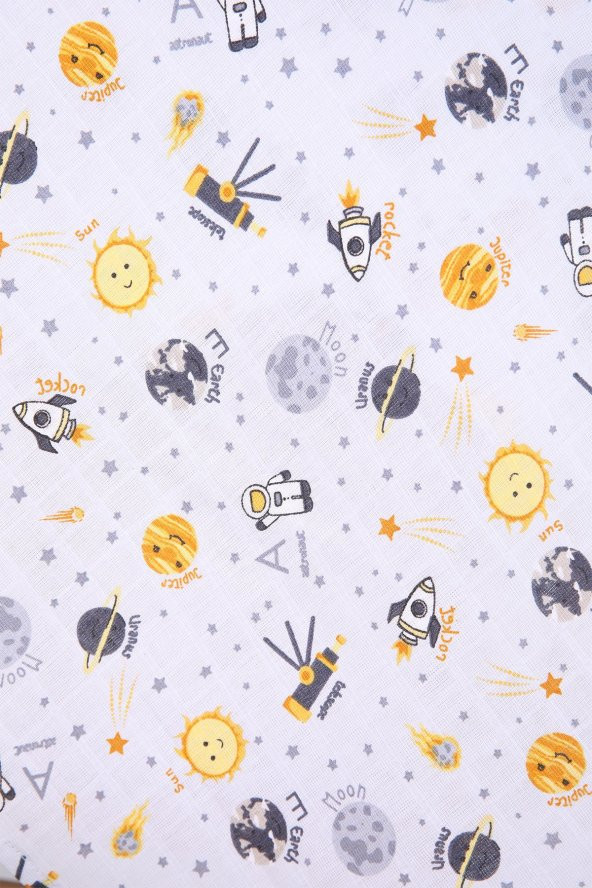 Babyhola Müslin Örtü 80x80cm Uzay Desen Organik Hediyelik Emzirme Alt Açma Yenidoğan Puset Örtüsü - 3