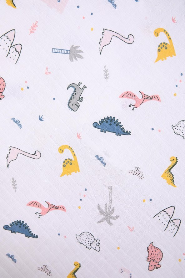 Babyhola Müslin Örtü 80x80cm Dinozor Desen Organik Hediyelik Emzirme Alt Açma Yenidoğan Puset Örtüsü - 3