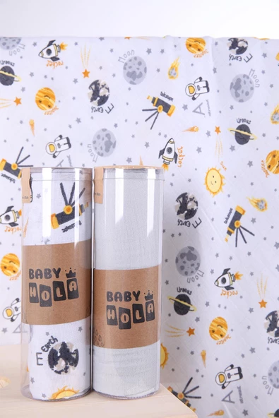 Babyhola 2'li Müslin Örtü Seti 80x80cm Kutulu Organik Hediyelik Emzirme Alt Açma Yenidoğan Puset Örtüsü - 8