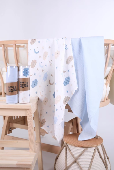 Babyhola 2'li Müslin Örtü Seti 80x80cm Kutulu Organik Hediyelik Emzirme Alt Açma Yenidoğan Puset Örtüsü - 10