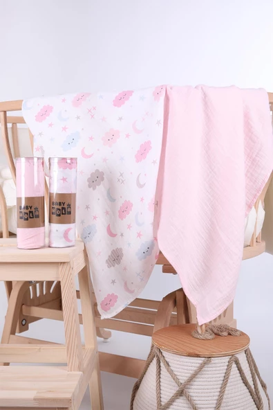 Babyhola 2'li Müslin Örtü Seti 80x80cm Kutulu Organik Hediyelik Emzirme Alt Açma Yenidoğan Puset Örtüsü - 4