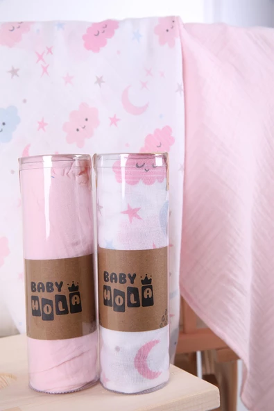 Babyhola 2'li Müslin Örtü Seti 80x80cm Kutulu Organik Hediyelik Emzirme Alt Açma Yenidoğan Puset Örtüsü - 5