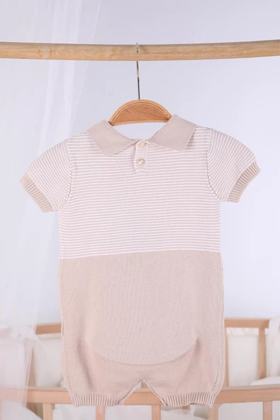 Kısa Kol Çizgili Erkek Bebek Yazlık Triko Tulum 5502 - 11