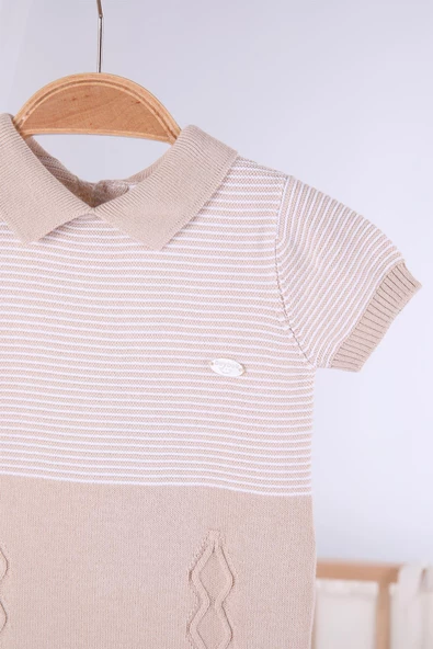 Kısa Kol Çizgili Erkek Bebek Yazlık Triko Tulum 5502 - 10