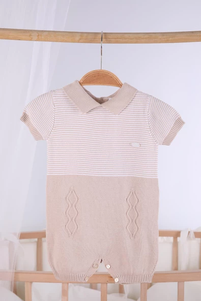 Kısa Kol Çizgili Erkek Bebek Yazlık Triko Tulum 5502 - 9