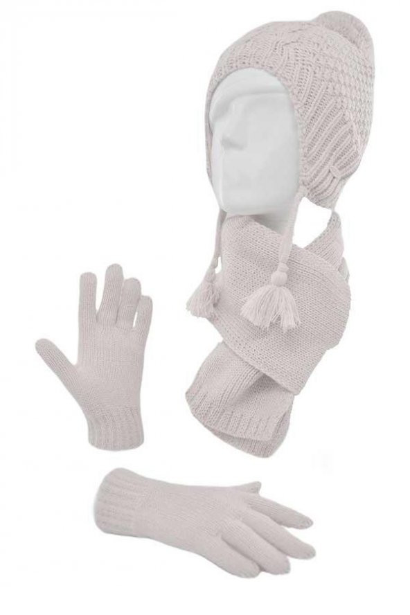 Kitti Kız Çocuk Tüylenmeye Dayanıklı Polar Bere Eldiven Atkı Takımı (K22170-3) - 4