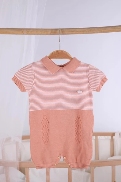 Kısa Kol Çizgili Erkek Bebek Yazlık Triko Tulum 5502 - 5