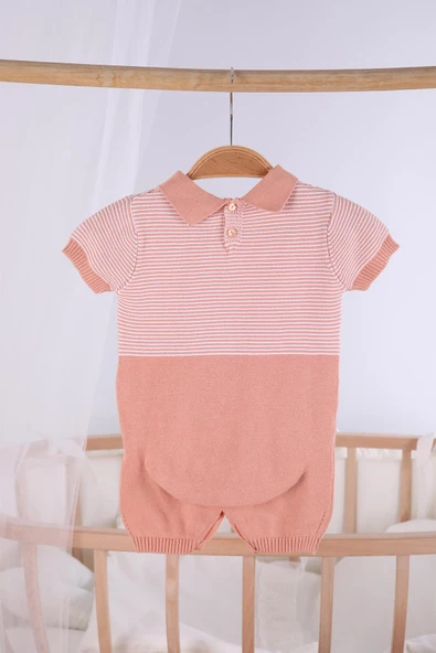 Kısa Kol Çizgili Erkek Bebek Yazlık Triko Tulum 5502 - 7
