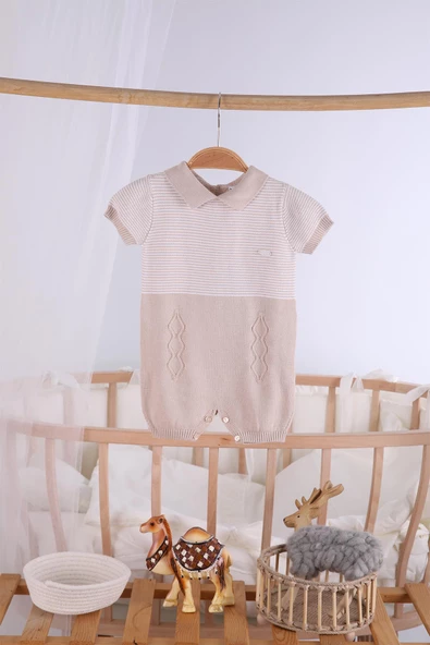 Kısa Kol Çizgili Erkek Bebek Yazlık Triko Tulum 5502 - 8