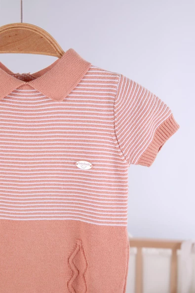Kısa Kol Çizgili Erkek Bebek Yazlık Triko Tulum 5502 - 6