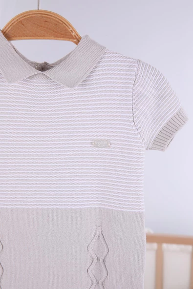 Kısa Kol Çizgili Erkek Bebek Yazlık Triko Tulum 5502 - 3