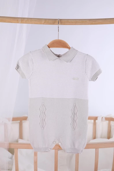 Kısa Kol Çizgili Erkek Bebek Yazlık Triko Tulum 5502 - 2