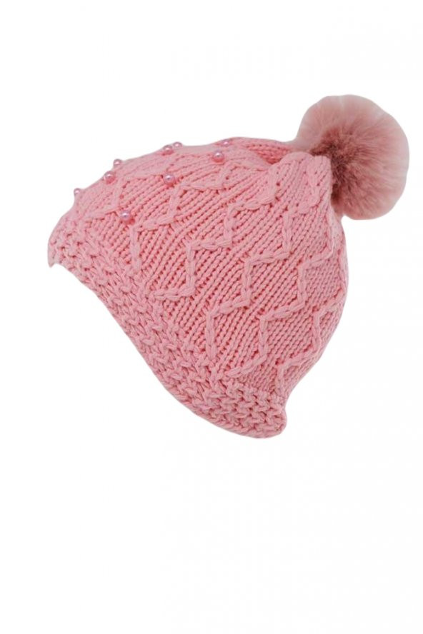 Kitti Kız Çocuk Tüylenmeye Dayanıklı İç Polar İncili Ponponlu Bere (K22140-02) - 2