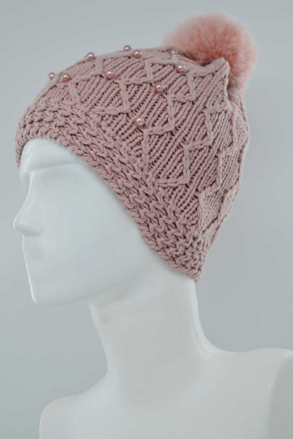 Kitti Kız Çocuk Tüylenmeye Dayanıklı İç Polar İncili Ponponlu Bere (K22140-02) - 8