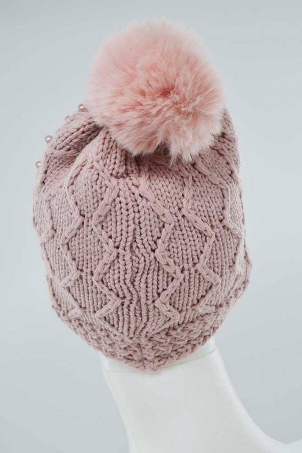 Kitti Kız Çocuk Tüylenmeye Dayanıklı İç Polar İncili Ponponlu Bere (K22140-02) - 9