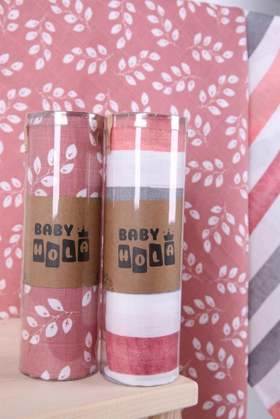 Babyhola 2'li Müslin Örtü Seti 80x80cm Desenli Kutulu Organik Hediyelik Emzirme Alt Açma Yenidoğan Puset Örtüsü - 5