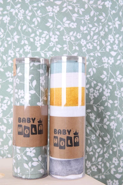 Babyhola 2'li Müslin Örtü Seti 80x80cm Desenli Kutulu Organik Hediyelik Emzirme Alt Açma Yenidoğan Puset Örtüsü - 2