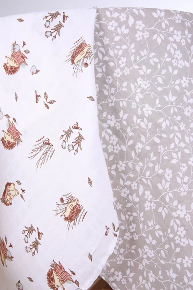 Babyhola 2'li Müslin Örtü Seti 80x80cm Desenli Kutulu Organik Hediyelik Emzirme Alt Açma Yenidoğan Puset Örtüsü - 8