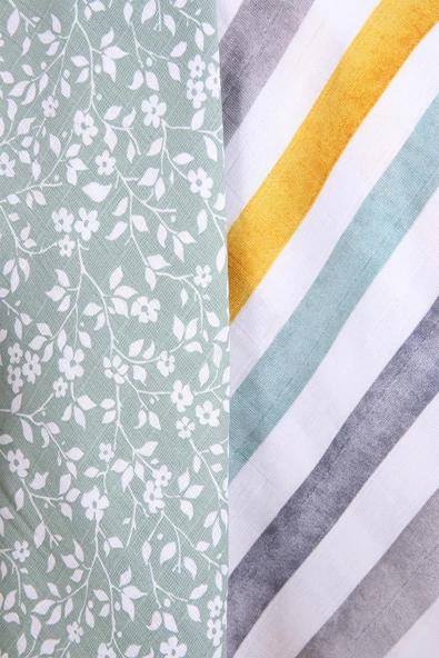 Babyhola 2'li Müslin Örtü Seti 80x80cm Desenli Kutulu Organik Hediyelik Emzirme Alt Açma Yenidoğan Puset Örtüsü - 3