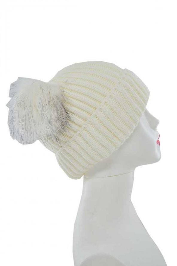 Suyutti Kadın Çift Ponponlu Örme Bere (P-K22004-01) - 3