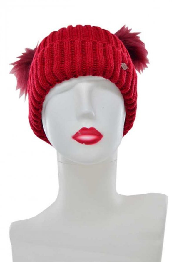 Suyutti Kadın Çift Ponponlu Örme Bere (P-K22004-01) - 5