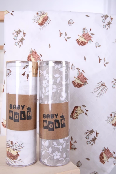 Babyhola 2'li Müslin Örtü Seti 80x80cm Desenli Kutulu Organik Hediyelik Emzirme Alt Açma Yenidoğan Puset Örtüsü - 7