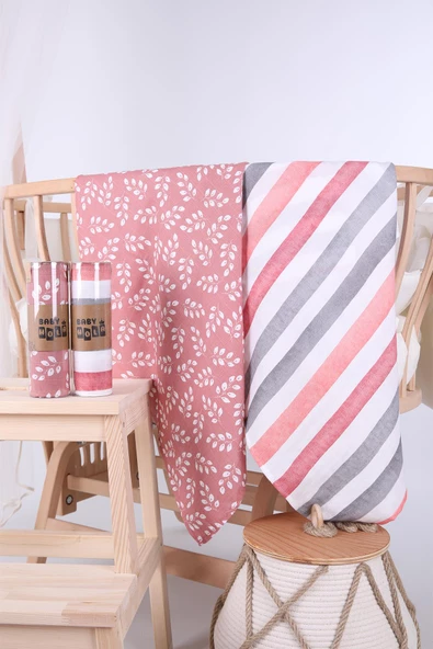 Babyhola 2'li Müslin Örtü Seti 80x80cm Desenli Kutulu Organik Hediyelik Emzirme Alt Açma Yenidoğan Puset Örtüsü - 4